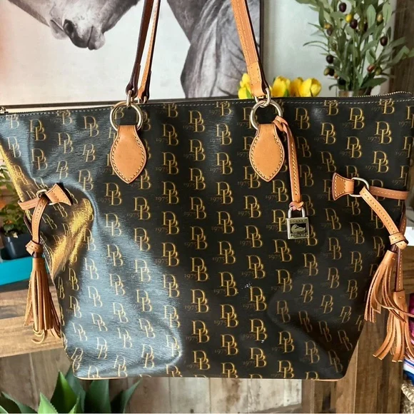 Dooney & Bourke Brown and Tan Tote with Signature Monogram - Picture 1 of 7